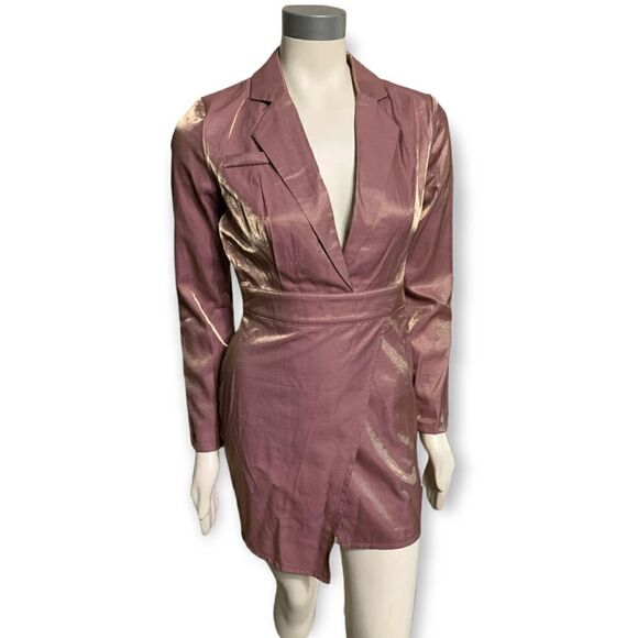 Prettylittlething Low-cut Burgundy Metallic Mini Dress Size 4 - Picture 1 of 15